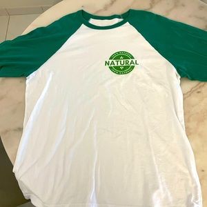 3/4 sleeve gym tee- with “all natural logo” on it